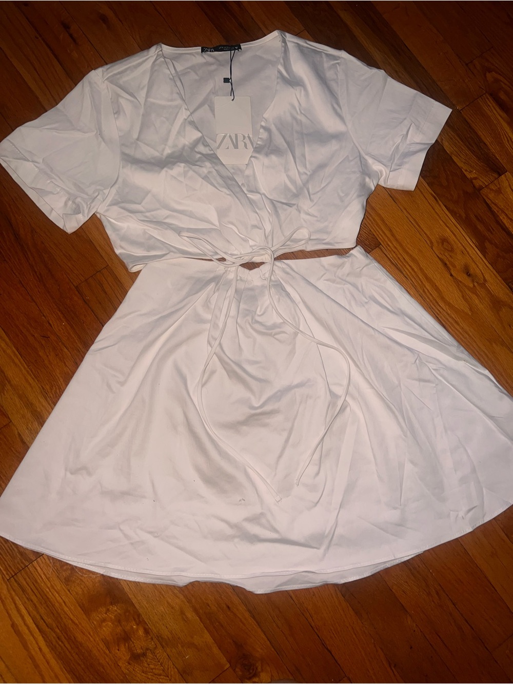 Zara White Tie-Front Skater Dress